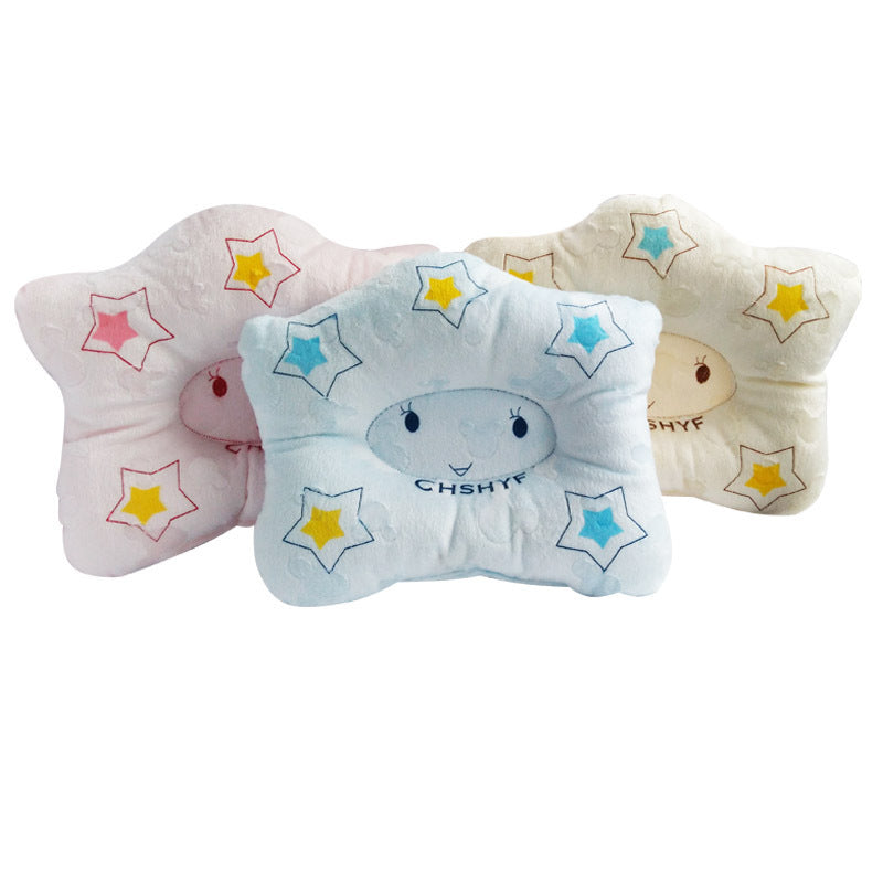 HKM-637587 Infant Head Correction Shaping Pillow with Cotton Core - Five-Star Design in Pink and Blue