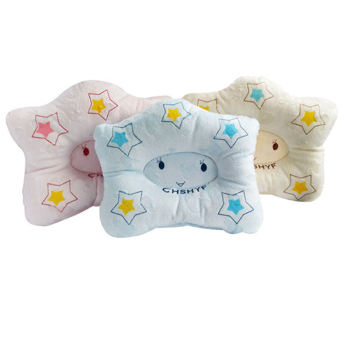 HKM-637587 Infant Head Correction Shaping Pillow with Cotton Core - Five-Star Design in Pink and Blue