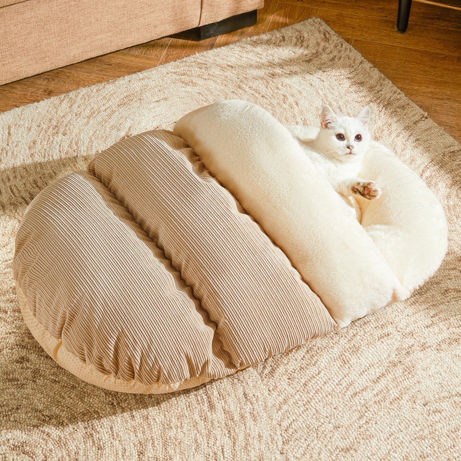 HKM-6376765 Ultra Soft Plush Cat and Dog Bed - Self-Warming Anti-Slip Cave Nest for Indoor Use