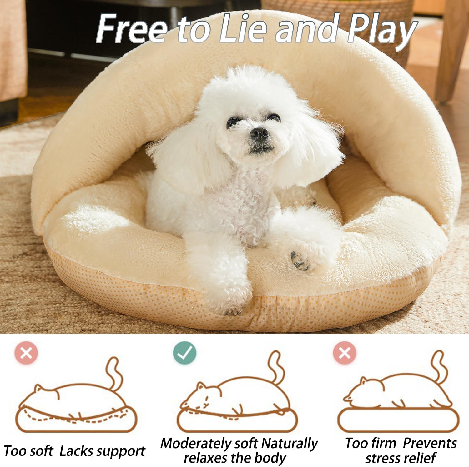 HKM-6376765 Ultra Soft Plush Cat and Dog Bed - Self-Warming Anti-Slip Cave Nest for Indoor Use