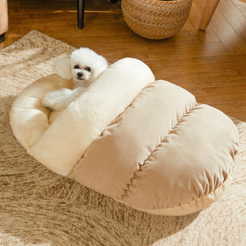 HKM-6376765 Ultra Soft Plush Cat and Dog Bed - Self-Warming Anti-Slip Cave Nest for Indoor Use