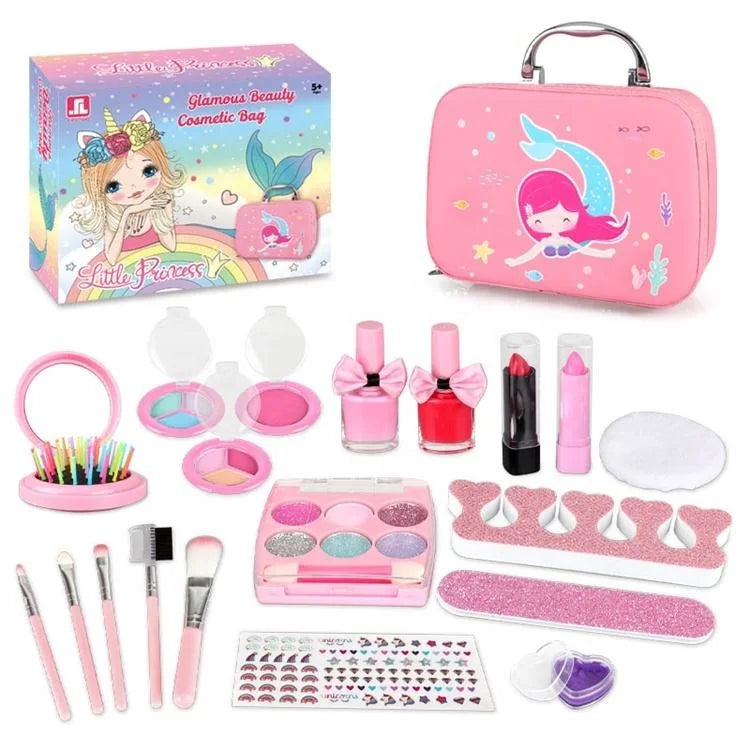HKM-637715 Children's Real Cosmetics Makeup Set with Nail Polish and Custom Brushes for Ages 2-14