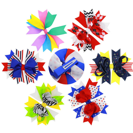 HKM-637779 Colorblock Bow Hair Clips for Kids - Stylish Fabric Hair Accessories, Multiple Sizes