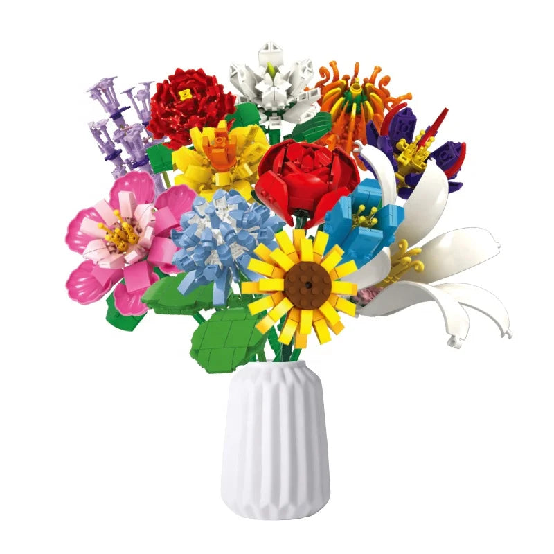 HKM-637779 Colorful 1009-Piece Plant Flowers Building Block Toy Set for Creative DIY Floral Arrangement
