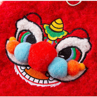 HKM-6378045 Festive 3D Lion Dance Sweater for Pets - Cozy Cotton-Padded Design with Leash Ring
