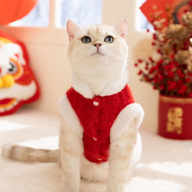 HKM-6378045 Festive 3D Lion Dance Sweater for Pets - Cozy Cotton-Padded Design with Leash Ring