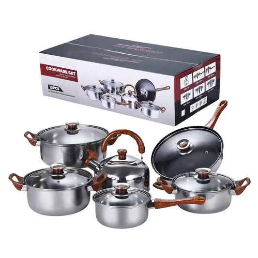 HKM-637907 12-Piece Stainless Steel Casserole Cookware Set with Nonstick Pots and Pans