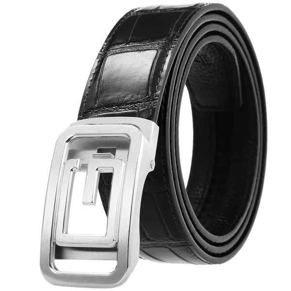 HKM-637907 Genuine Leather Men's Belt - Stylish Black Design, Model LY36-61319-8
