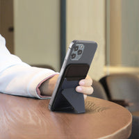 HKM-637907 Magnetic Mobile Phone Holder for iPhone 12 - Adjustable Lazy Bracket in Midnight Black, Business Gray, Oxford Blue, and Ocher Brown