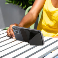 HKM-637907 Magnetic Mobile Phone Holder for iPhone 12 - Adjustable Lazy Bracket in Midnight Black, Business Gray, Oxford Blue, and Ocher Brown