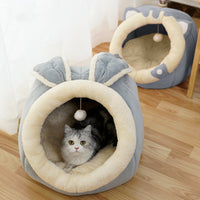 HKM-6379325 Enclosed Cat House Villa with Soft Bed for Pets (M, L, XL Size Options)