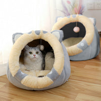 HKM-6379325 Enclosed Cat House Villa with Soft Bed for Pets (M, L, XL Size Options)