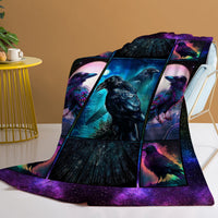 HKM-638035 Colorful Raven Flannel Soft Multifunctional Blanket for Home, Camping, and Office Use