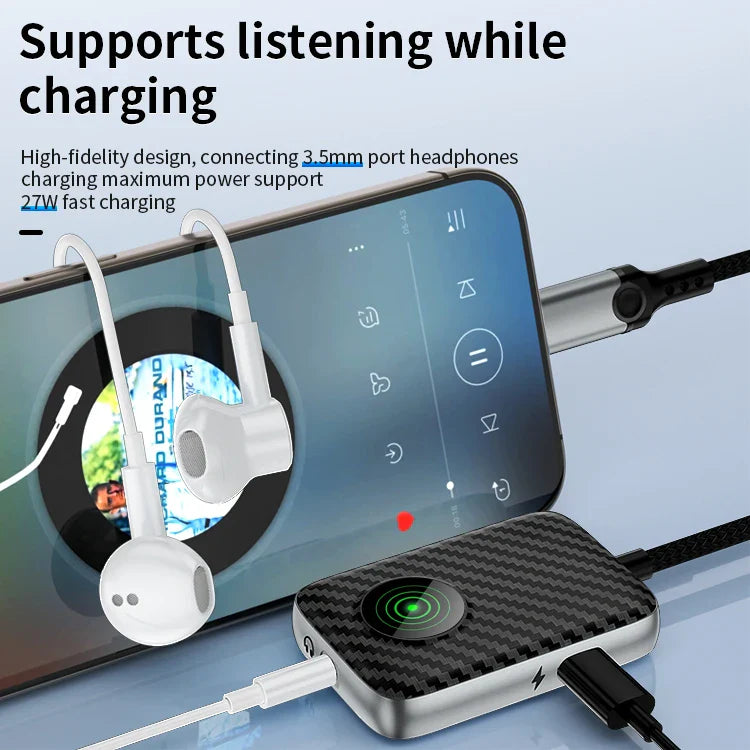 HKM-638099 3-in-1 Lightning to 3.5mm + 8-Pin Headphone Jack Adapter with Fast Charging Capability