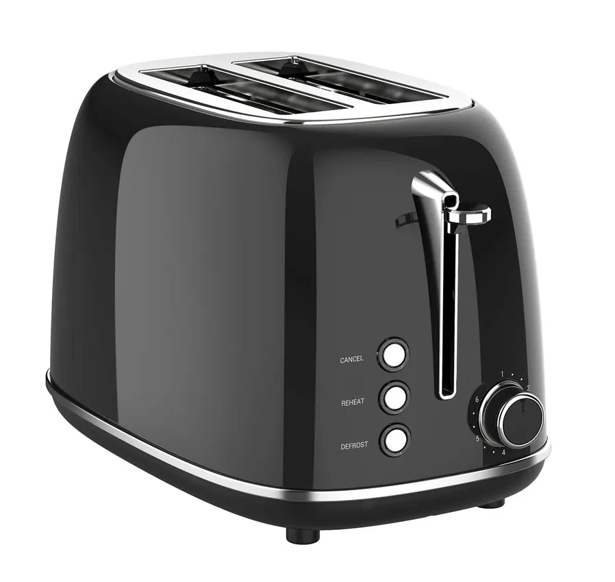 HKM-638099 Extra Wide Slot 2-Slice Retro Design Toaster with 6 Browning Levels, Reheat, and Defrost Functions