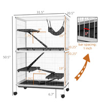 HKM-6382909 50" Rolling Small Animal Cage with Hammock and Multi-Tier Design