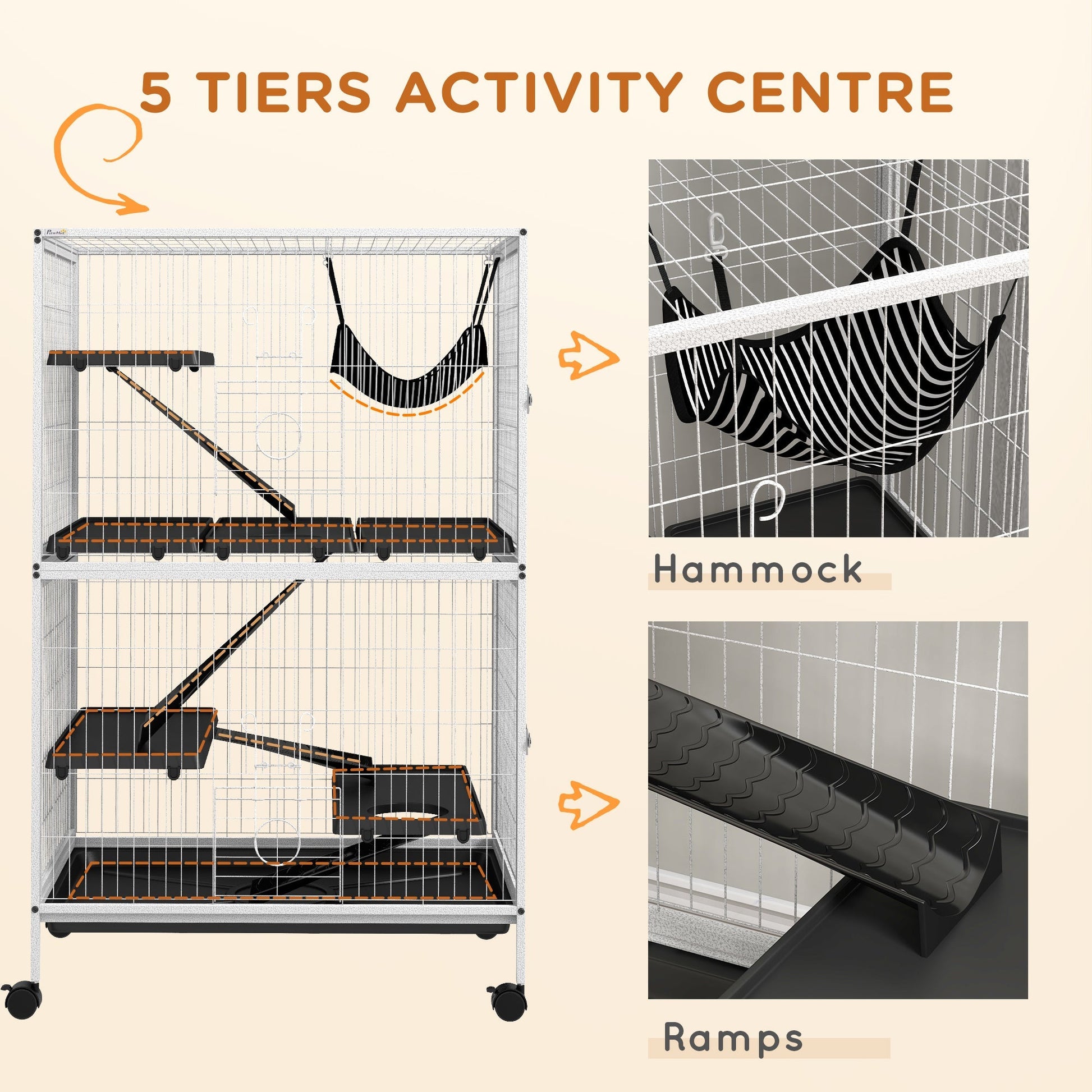HKM-6382909 50" Rolling Small Animal Cage with Hammock and Multi-Tier Design