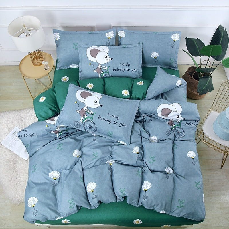 HKM-638355 Cartoon Brushed Plant Cashmere Bedding Set - Four-Piece for 1.5m, 1.8m, and 2m Beds