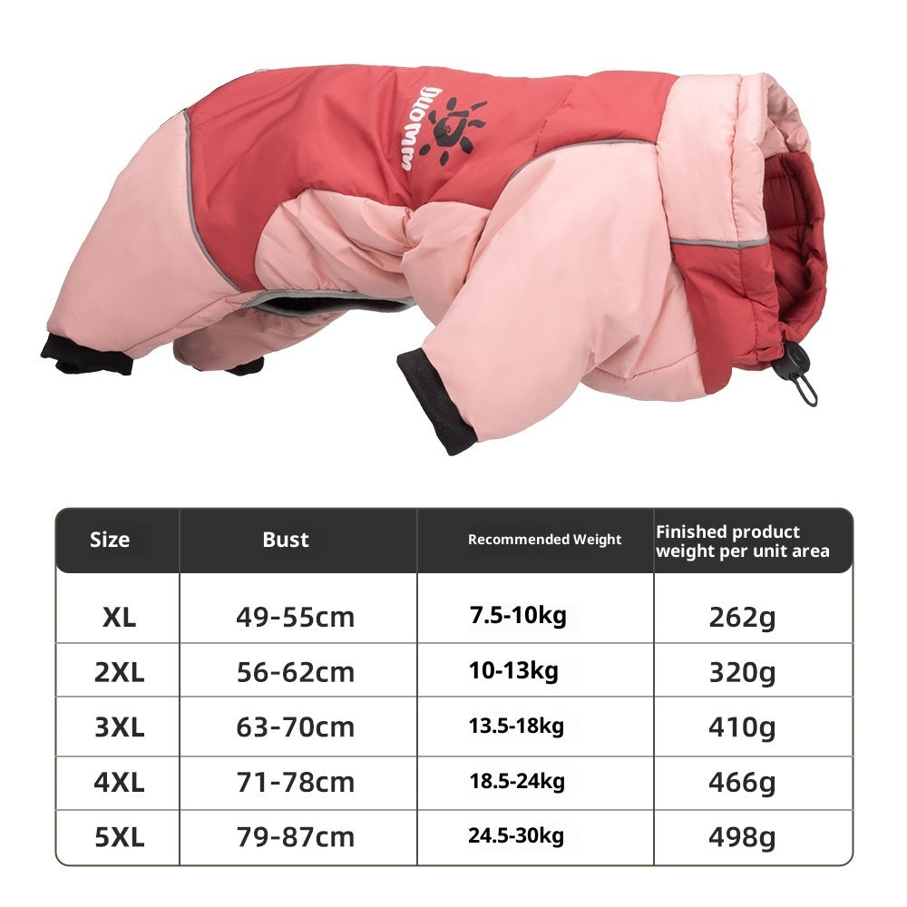 HKM-6383805 Reflective Cotton Dog Jacket in Tulip Pink, Tea Green, Violet Purple, Blue - Sizes XL to 5XL