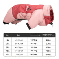 HKM-6383805 Reflective Cotton Dog Jacket in Tulip Pink, Tea Green, Violet Purple, Blue - Sizes XL to 5XL