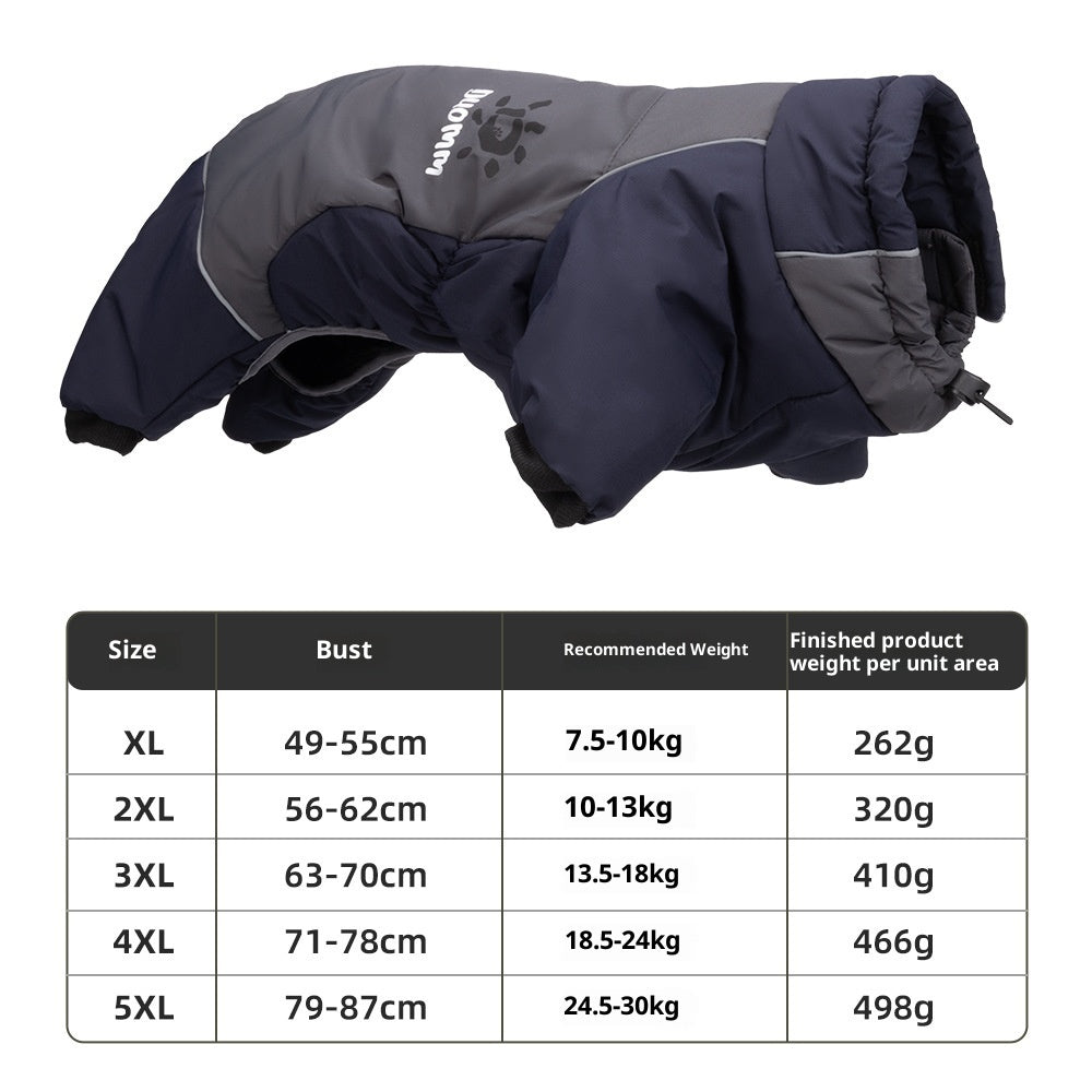 HKM-6383805 Reflective Cotton Dog Jacket in Tulip Pink, Tea Green, Violet Purple, Blue - Sizes XL to 5XL
