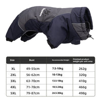 HKM-6383805 Reflective Cotton Dog Jacket in Tulip Pink, Tea Green, Violet Purple, Blue - Sizes XL to 5XL