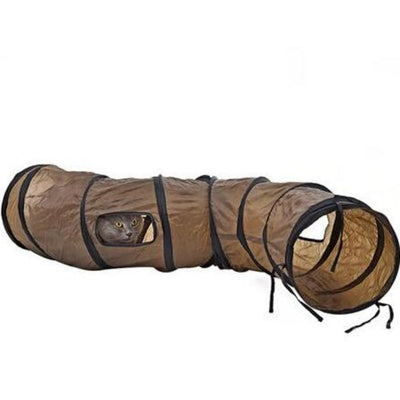 HKM-6384317 Cat and Puppy Play Tunnel, Collapsible S-Shaped Nylon Design, Brown, 120 cm Long, Perfect for Indoor Fun