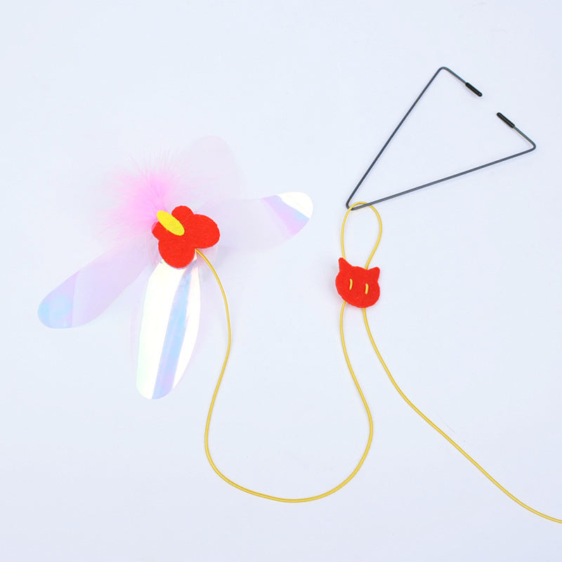 HKM-6385853 Hanging Dragonfly Cat Chew Toy with Teaser Stick for Interactive Play