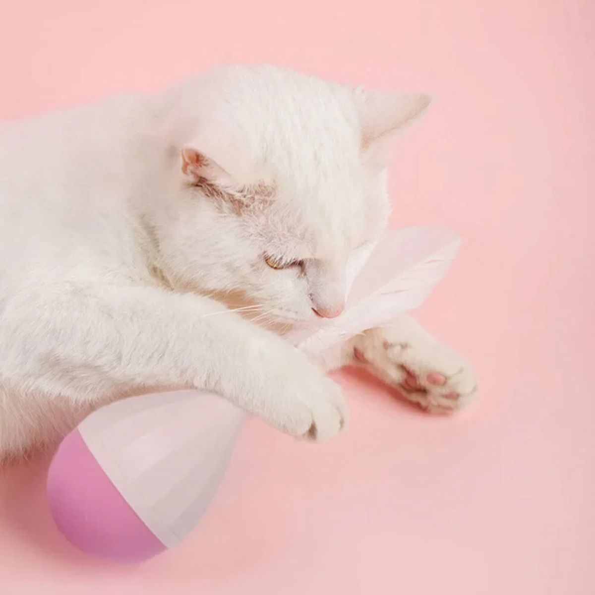 HKM-6386493 Feather Tumbler Cat Toy - Bite-Resistant Tease Ball with Flexible Stick for Interactive Play