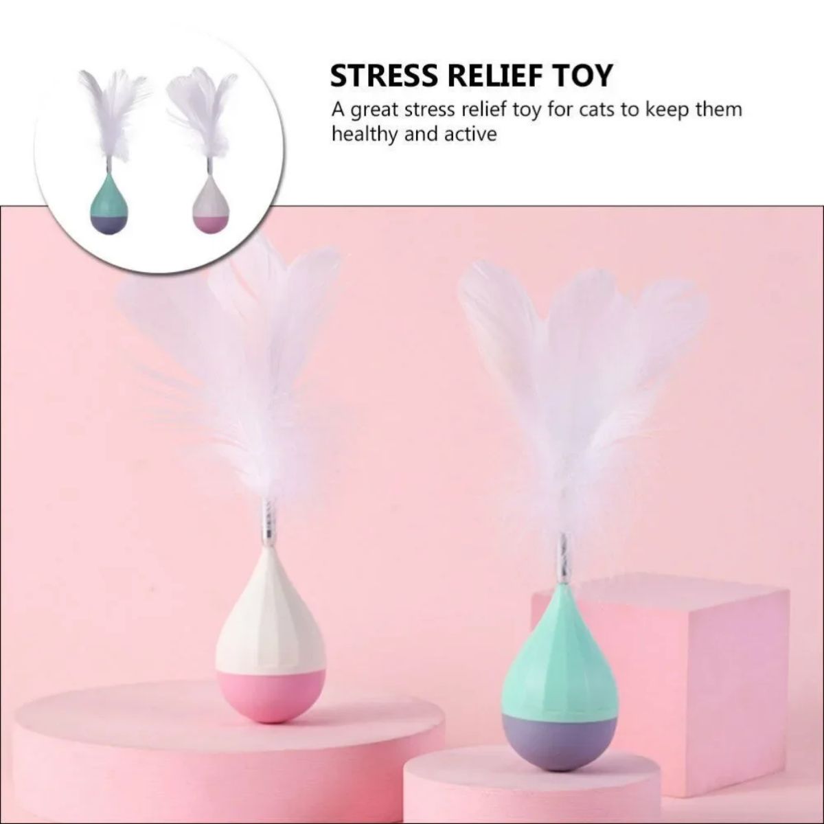 HKM-6386493 Feather Tumbler Cat Toy - Bite-Resistant Tease Ball with Flexible Stick for Interactive Play