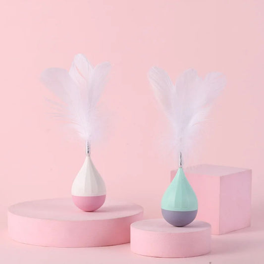 HKM-6386493 Feather Tumbler Cat Toy - Bite-Resistant Tease Ball with Flexible Stick for Interactive Play