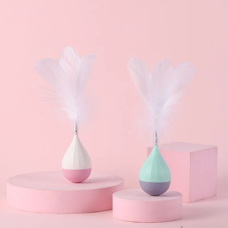 HKM-6386493 Feather Tumbler Cat Toy - Bite-Resistant Tease Ball with Flexible Stick for Interactive Play