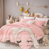 HKM-638675 Soft Microfiber Pink Quilt Cover and Pillowcase Set – Three-Piece Bedding Collection