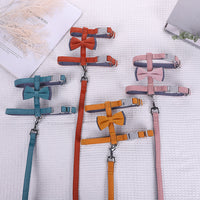 HKM-6387261 Color-Blocked Cotton-Filled Cat Leash with Bow Knot and Adjustable Chest Strap
