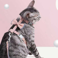 HKM-6387261 Color-Blocked Cotton-Filled Cat Leash with Bow Knot and Adjustable Chest Strap