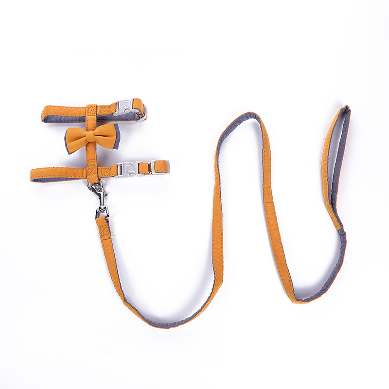 HKM-6387261 Color-Blocked Cotton-Filled Cat Leash with Bow Knot and Adjustable Chest Strap