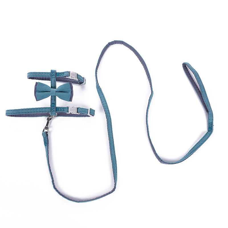 HKM-6387261 Color-Blocked Cotton-Filled Cat Leash with Bow Knot and Adjustable Chest Strap