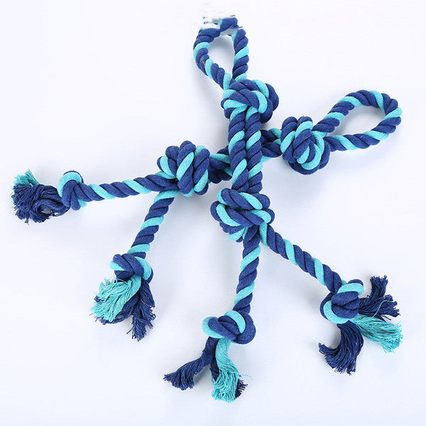 HKM-6389821 Cotton Rope Dog Toy for Molar Cleaning and Training - 52cm Blue Knot