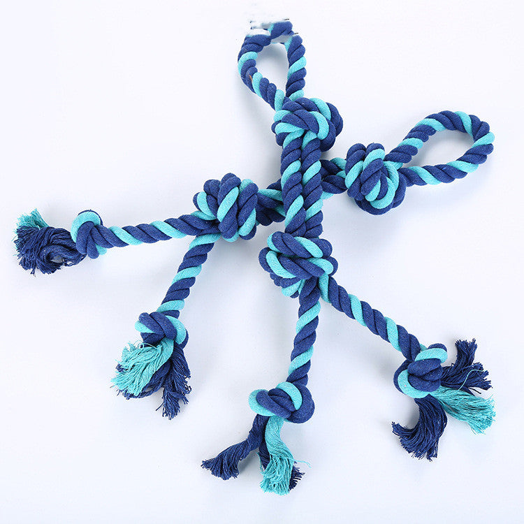 HKM-6389821 Cotton Rope Dog Toy for Molar Cleaning and Training - 52cm Blue Knot