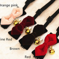 HKM-6392765 Elegant Velvet Pet Bow Tie for Dogs and Cats - Red, Wine Red, Brown, Orange Pink - Sizes XS to L