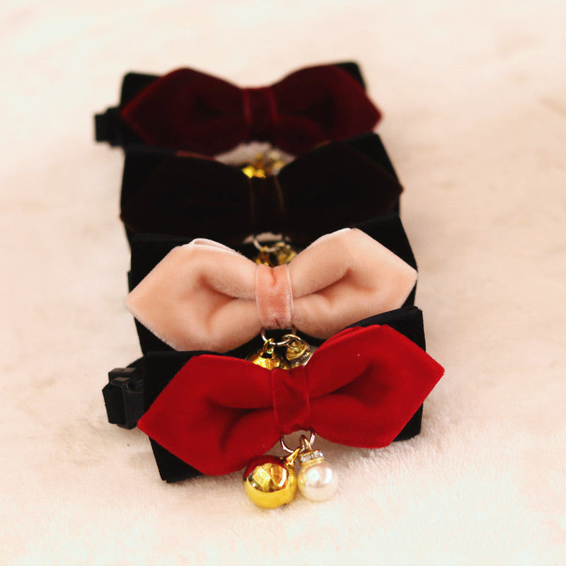 HKM-6392765 Elegant Velvet Pet Bow Tie for Dogs and Cats - Red, Wine Red, Brown, Orange Pink - Sizes XS to L