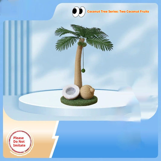 HKM-6394045 Coconut Tree Style Cat Scratching Post - Wooden, Green & Camel, 40x40x72cm