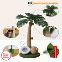 HKM-6394045 Coconut Tree Style Cat Scratching Post - Wooden, Green & Camel, 40x40x72cm