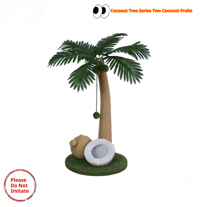 HKM-6394045 Coconut Tree Style Cat Scratching Post - Wooden, Green & Camel, 40x40x72cm