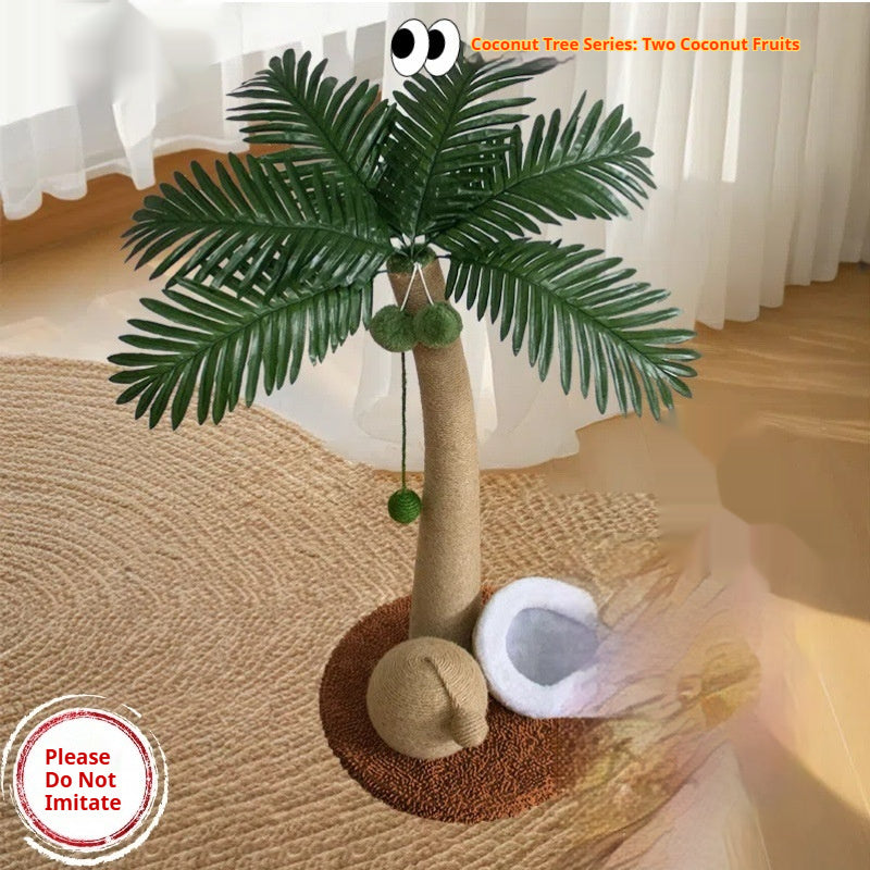 HKM-6394045 Coconut Tree Style Cat Scratching Post - Wooden, Green & Camel, 40x40x72cm