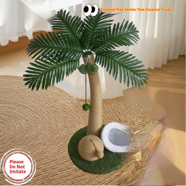 HKM-6394045 Coconut Tree Style Cat Scratching Post - Wooden, Green & Camel, 40x40x72cm