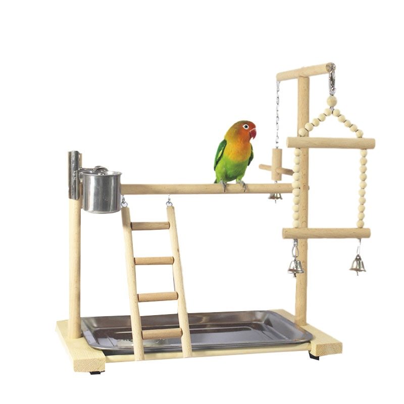 HKM-639443 Wooden Parrot Standing Play Rack with Ladder and Accessories ...