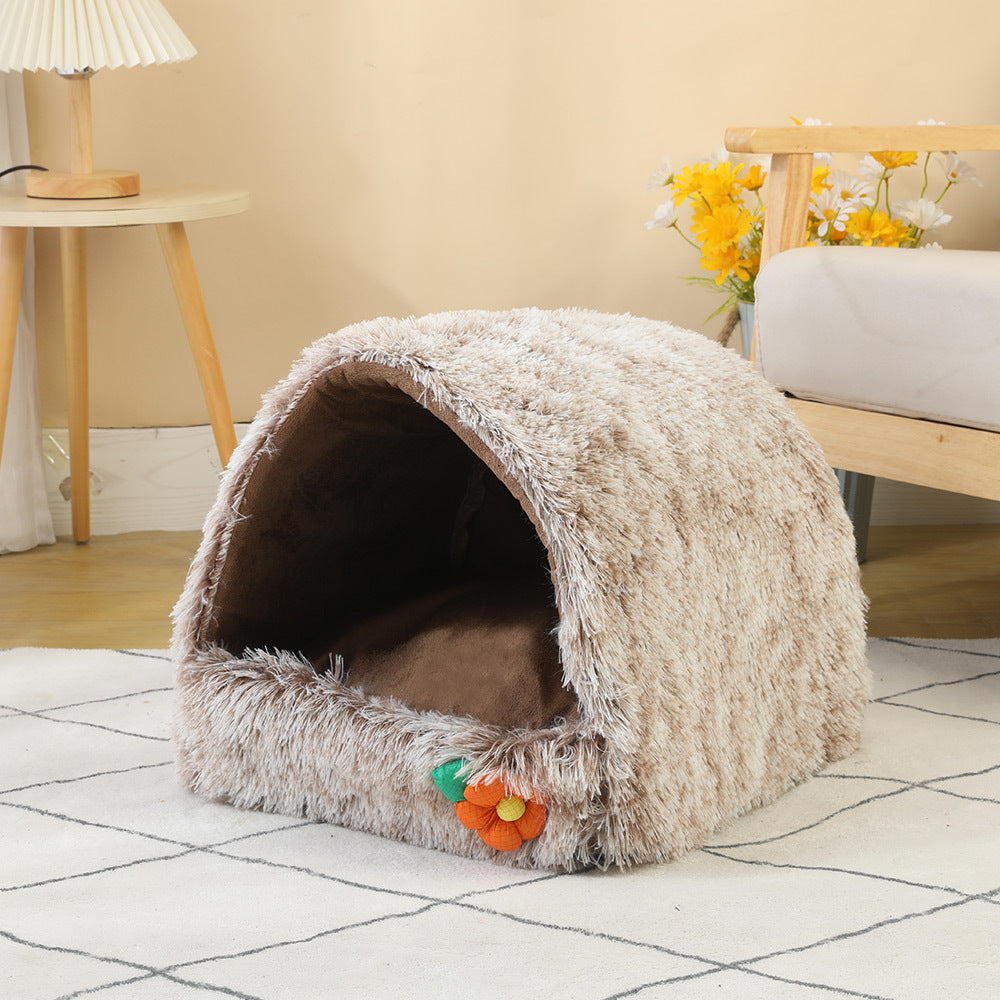 HKM-6394813 Cozy Semi-Closed Cat Nest Warm House - Compressible, Various Colors