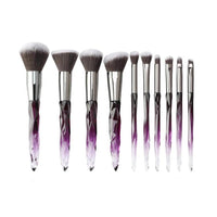 HKM-639571 Crystal Diamond Makeup Brush Set with Long Plastic Handles - 10 Nylon Brushes