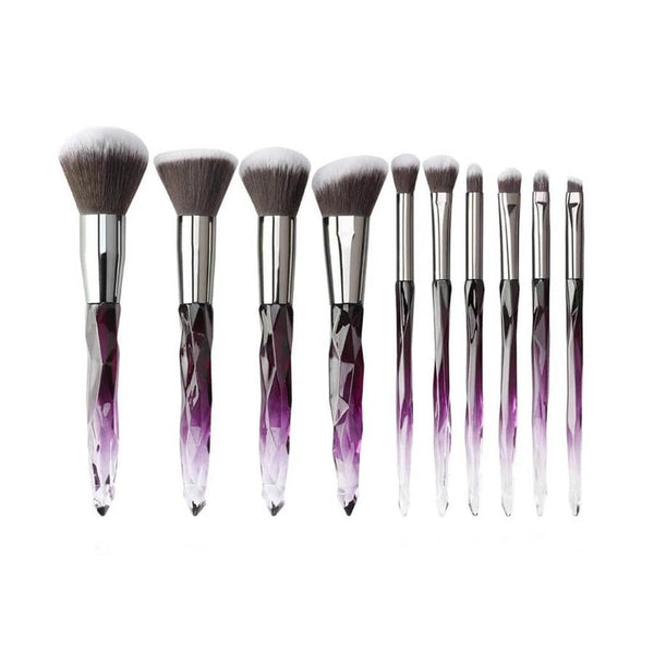 HKM-639571 Crystal Diamond Makeup Brush Set with Long Plastic Handles - 10 Nylon Brushes
